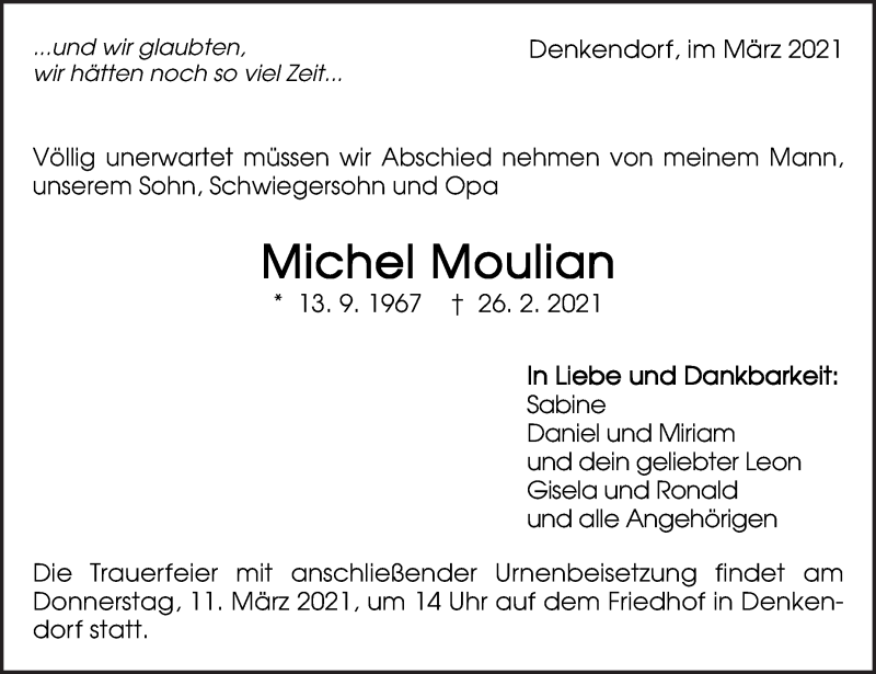  Traueranzeige für Michel Moulian vom 03.03.2021 aus Eßlinger Zeitung/Cannstatter Zeitung