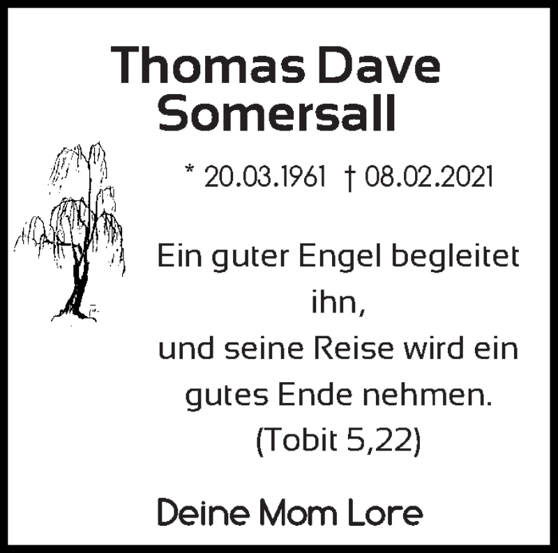  Traueranzeige für Thomas Dave Somersall vom 27.03.2021 aus Eßlinger Zeitung/Cannstatter Zeitung