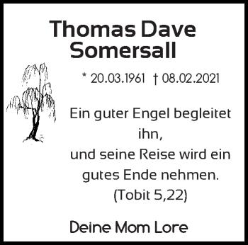 Traueranzeige von Thomas Dave Somersall von Eßlinger Zeitung/Cannstatter Zeitung