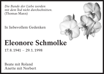 Traueranzeige von Eleonore Schmolke von Eßlinger Zeitung/Cannstatter Zeitung
