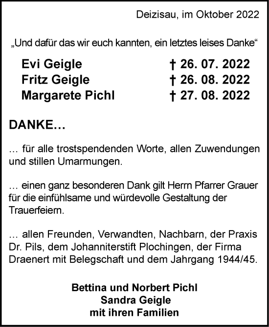 Traueranzeige von Fritz Geigle von Eßlinger Zeitung/Cannstatter Zeitung