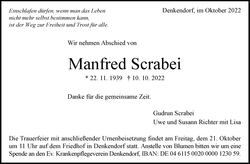  Traueranzeige für Manfred Scrabei vom 17.10.2022 aus Eßlinger Zeitung/Cannstatter Zeitung