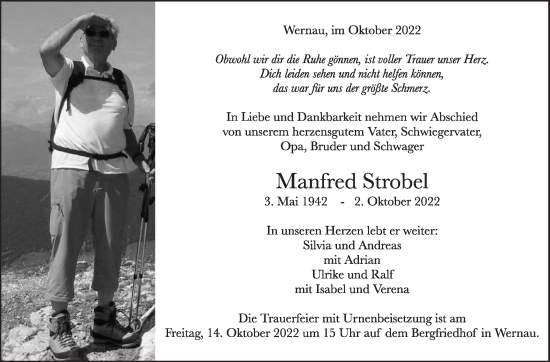 Traueranzeige von Manfred Strobel von Eßlinger Zeitung/Cannstatter Zeitung