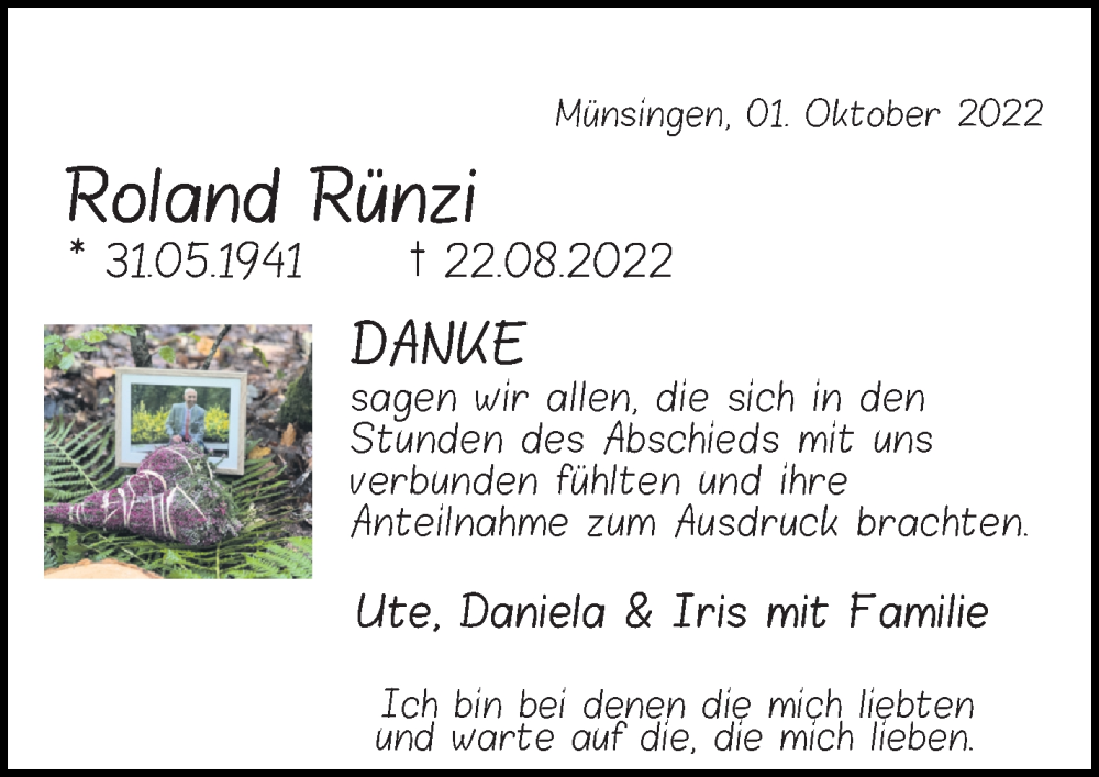  Traueranzeige für Roland Rünzi vom 06.10.2022 aus Eßlinger Zeitung/Cannstatter Zeitung