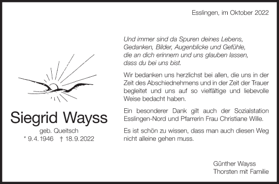 Traueranzeige von Siegrid Wayss von Eßlinger Zeitung/Cannstatter Zeitung