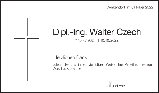 Traueranzeige von Walter Czech von Eßlinger Zeitung/Cannstatter Zeitung