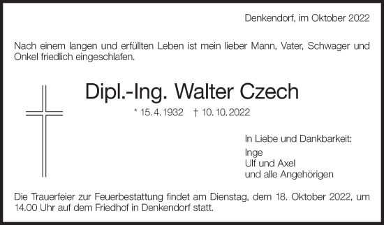 Traueranzeige von Walter Czech von Eßlinger Zeitung/Cannstatter Zeitung