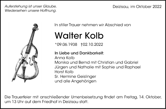 Traueranzeige von Walter Kolb von Eßlinger Zeitung/Cannstatter Zeitung