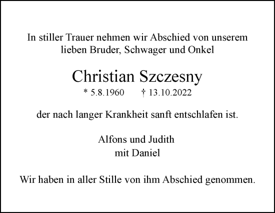 Traueranzeige von Christian Szczesny von Eßlinger Zeitung/Cannstatter Zeitung