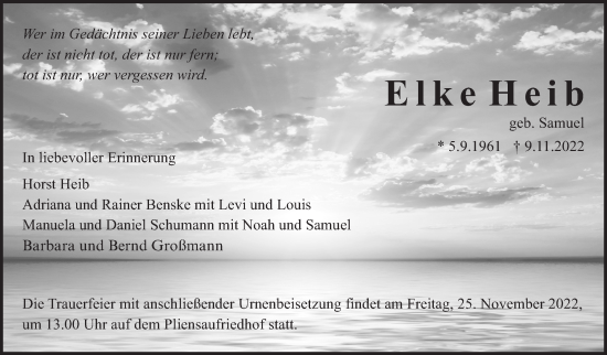Traueranzeige von Elke Heib von Eßlinger Zeitung/Cannstatter Zeitung