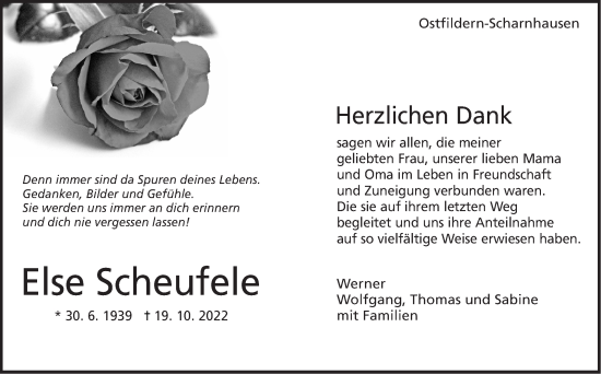 Traueranzeige von Else Scheufele von Eßlinger Zeitung/Cannstatter Zeitung