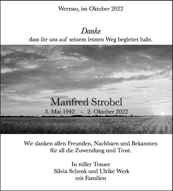 Traueranzeige von Manfred Strobel von Eßlinger Zeitung/Cannstatter Zeitung