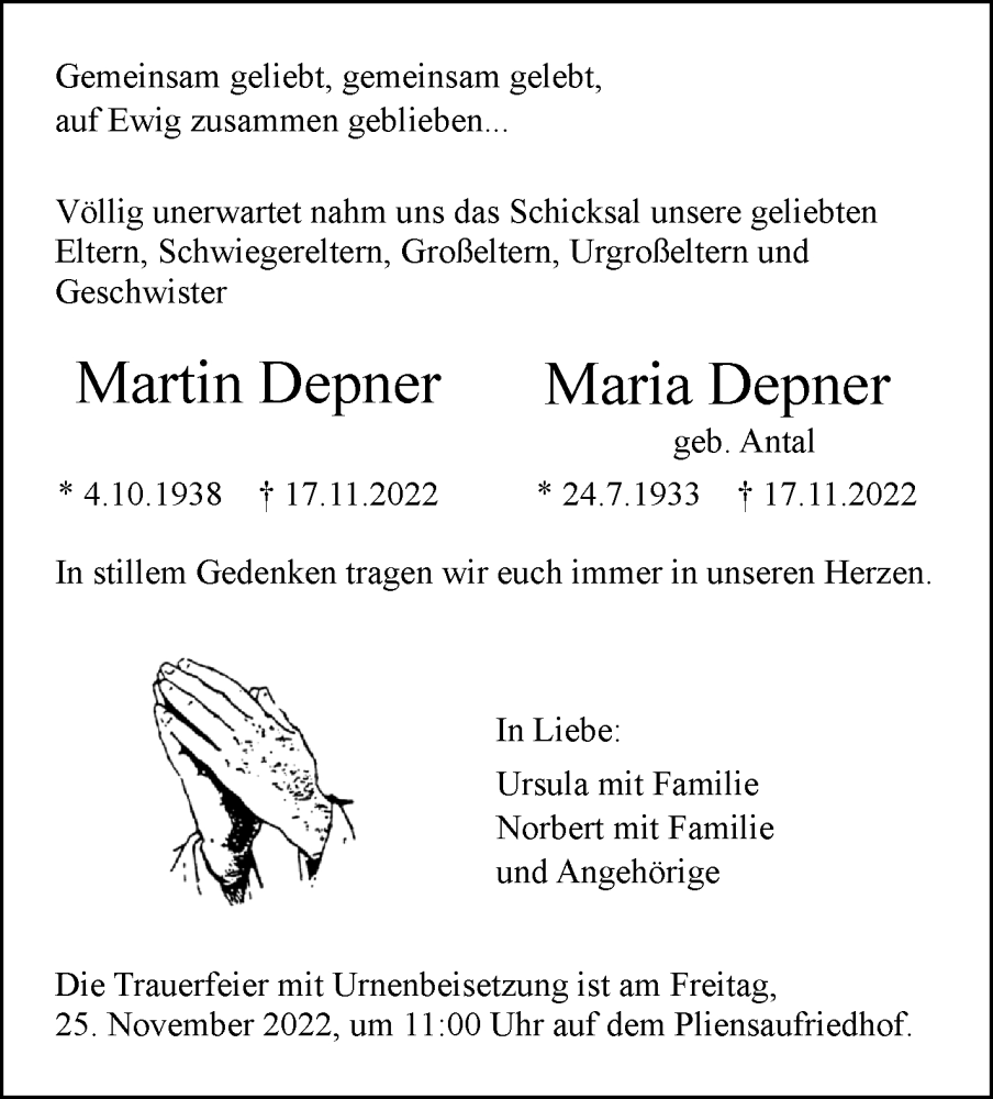  Traueranzeige für Martin Depner vom 24.11.2022 aus Eßlinger Zeitung/Cannstatter Zeitung