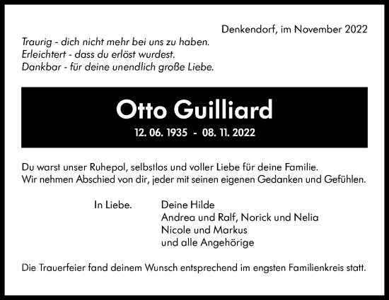 Traueranzeige von Otto Guilliard von Eßlinger Zeitung/Cannstatter Zeitung