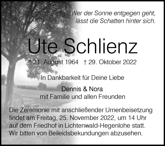 Traueranzeige von Ute Schlienz von Eßlinger Zeitung/Cannstatter Zeitung