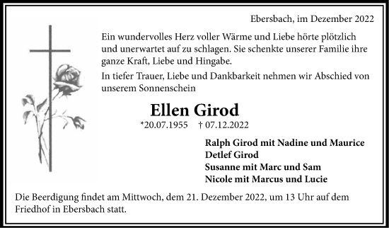 Traueranzeige von Ellen Girod von Eßlinger Zeitung/Cannstatter Zeitung