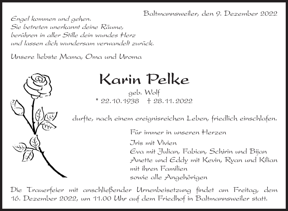  Traueranzeige für Karin Pelke vom 09.12.2022 aus Eßlinger Zeitung/Cannstatter Zeitung
