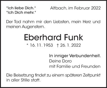 Traueranzeige von Eberhard Funk von Eßlinger Zeitung/Cannstatter Zeitung