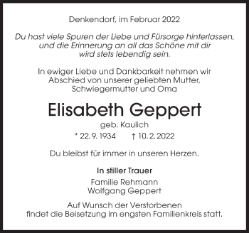 Traueranzeige von Elisabeth Geppert von Eßlinger Zeitung/Cannstatter Zeitung