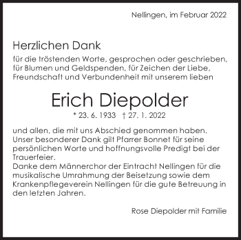 Traueranzeige von Erich Diepolder von Eßlinger Zeitung/Cannstatter Zeitung