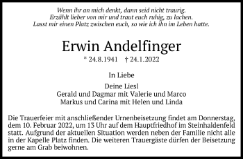 Traueranzeige von Erwin Andelfinger von Eßlinger Zeitung/Cannstatter Zeitung