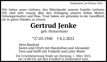 Traueranzeige von Gertrud Jenke von Eßlinger Zeitung/Cannstatter Zeitung