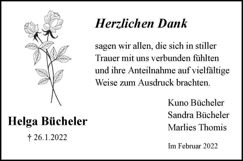  Traueranzeige für Helga Bücheler vom 12.02.2022 aus Eßlinger Zeitung/Cannstatter Zeitung