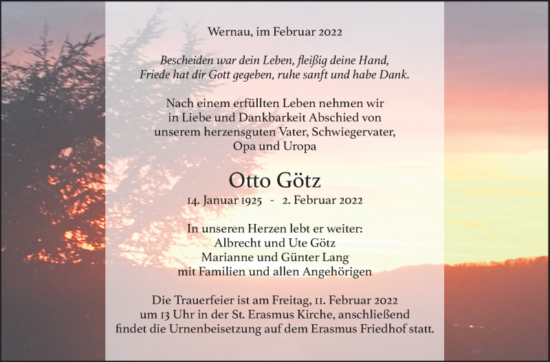  Traueranzeige für Otto Götz vom 05.02.2022 aus Eßlinger Zeitung/Cannstatter Zeitung