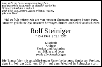 Traueranzeige von Rolf Steiniger von Eßlinger Zeitung/Cannstatter Zeitung