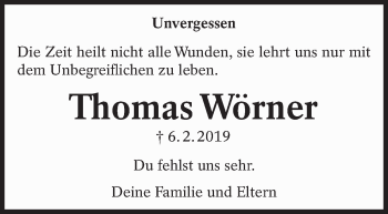 Traueranzeige von Thomas Wörner von Eßlinger Zeitung/Cannstatter Zeitung
