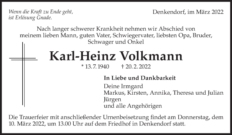  Traueranzeige für Karl-Heinz Volkmann vom 05.03.2022 aus Eßlinger Zeitung/Cannstatter Zeitung
