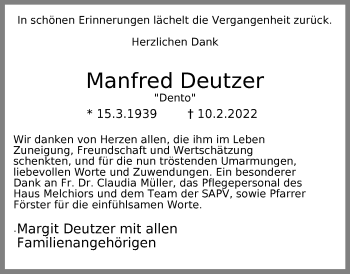 Traueranzeige von Manfred Deutzer von Eßlinger Zeitung/Cannstatter Zeitung