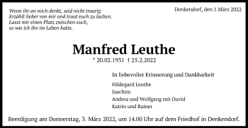Traueranzeige von Manfred Leuthe von Eßlinger Zeitung/Cannstatter Zeitung