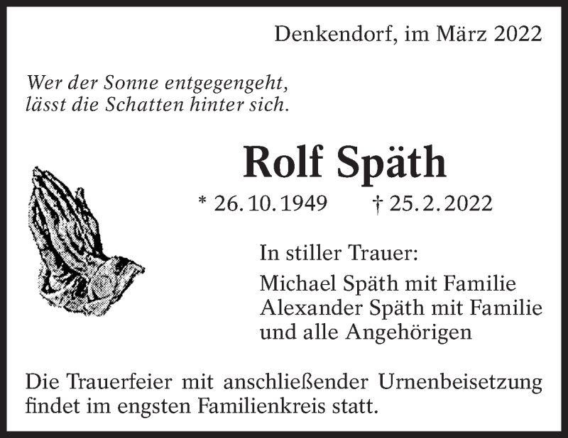  Traueranzeige für Rolf Späth vom 10.03.2022 aus Eßlinger Zeitung/Cannstatter Zeitung