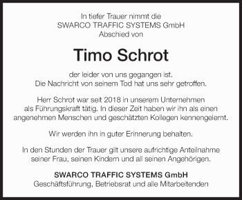 Traueranzeige von Timo Schrot von Eßlinger Zeitung/Cannstatter Zeitung