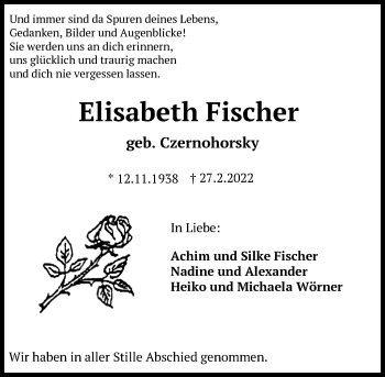 Traueranzeige von Elisabeth Fischer von Eßlinger Zeitung/Cannstatter Zeitung