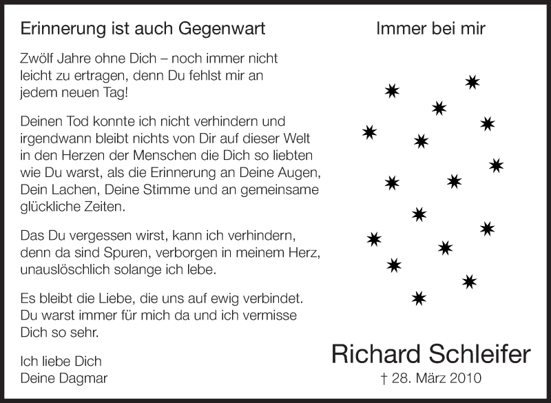 Traueranzeige für Richard Schleifer vom 28.03.2022 aus Eßlinger Zeitung/Cannstatter Zeitung