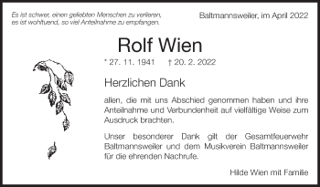 Traueranzeige von Rolf Wien von Eßlinger Zeitung/Cannstatter Zeitung