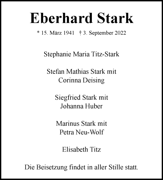 Traueranzeige von Eberhard Stark von Eßlinger Zeitung/Cannstatter Zeitung