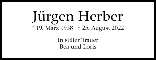 Traueranzeige von Jürgen Herber von Eßlinger Zeitung/Cannstatter Zeitung