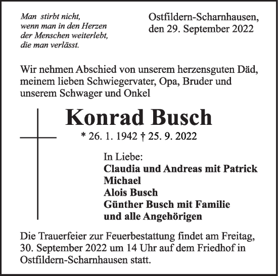 Traueranzeige von Konrad Busch von Eßlinger Zeitung/Cannstatter Zeitung