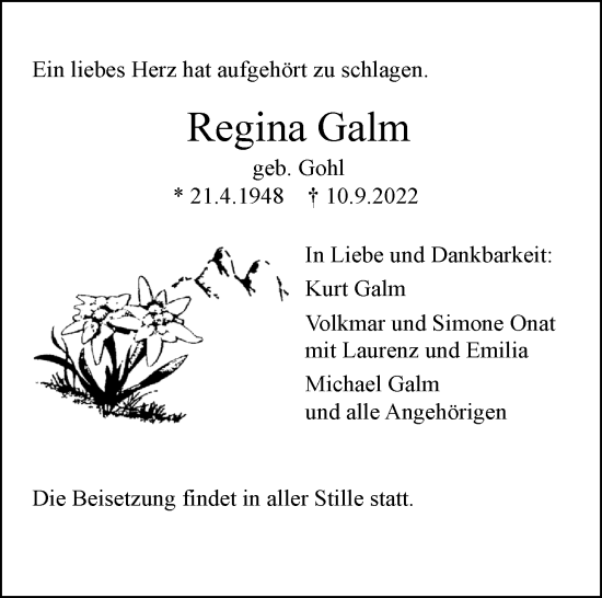 Traueranzeige von Regina Galm von Eßlinger Zeitung/Cannstatter Zeitung