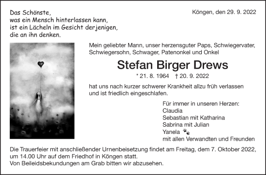 Traueranzeige von Stefan Birger Drews von Eßlinger Zeitung/Cannstatter Zeitung