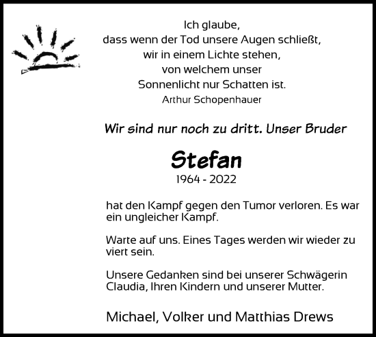 Traueranzeige von Stefan Birger Drews von Eßlinger Zeitung/Cannstatter Zeitung