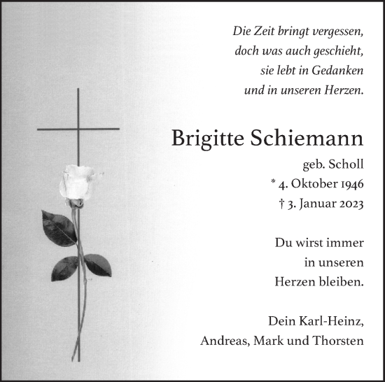 Traueranzeige von Brigitte Schiemann von Eßlinger Zeitung/Cannstatter Zeitung