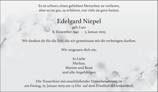 Traueranzeige von Edelgard Niepel von Eßlinger Zeitung/Cannstatter Zeitung