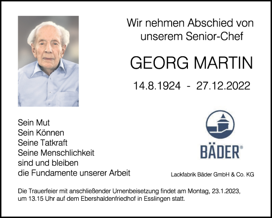 Traueranzeige von Georg Martin von Eßlinger Zeitung/Cannstatter Zeitung