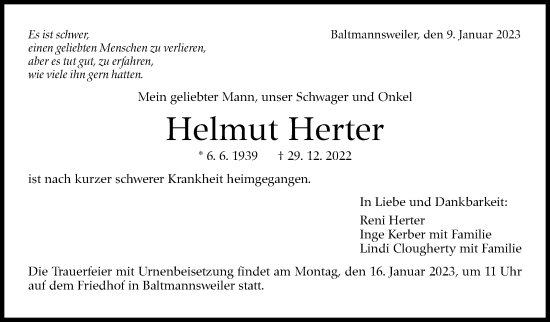 Traueranzeige von Helmut Herter von Eßlinger Zeitung/Cannstatter Zeitung