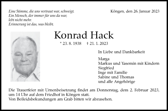 Traueranzeige von Konrad Hack von Eßlinger Zeitung/Cannstatter Zeitung