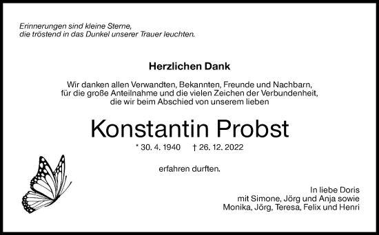 Traueranzeige von Konstantin Probst von Eßlinger Zeitung/Cannstatter Zeitung